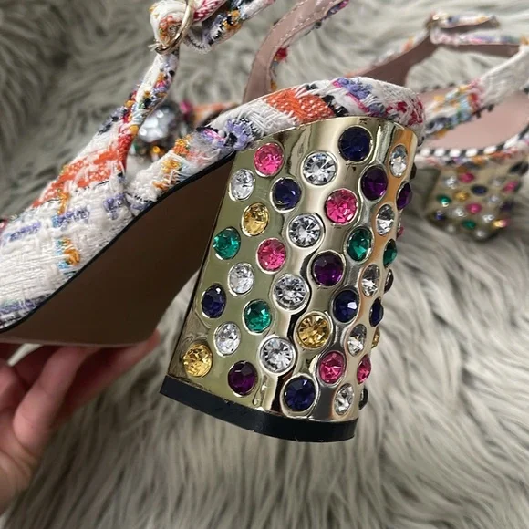 Betsey Johnson Colorful Tweed Heels with Jewel Details - Picture 5 of 7